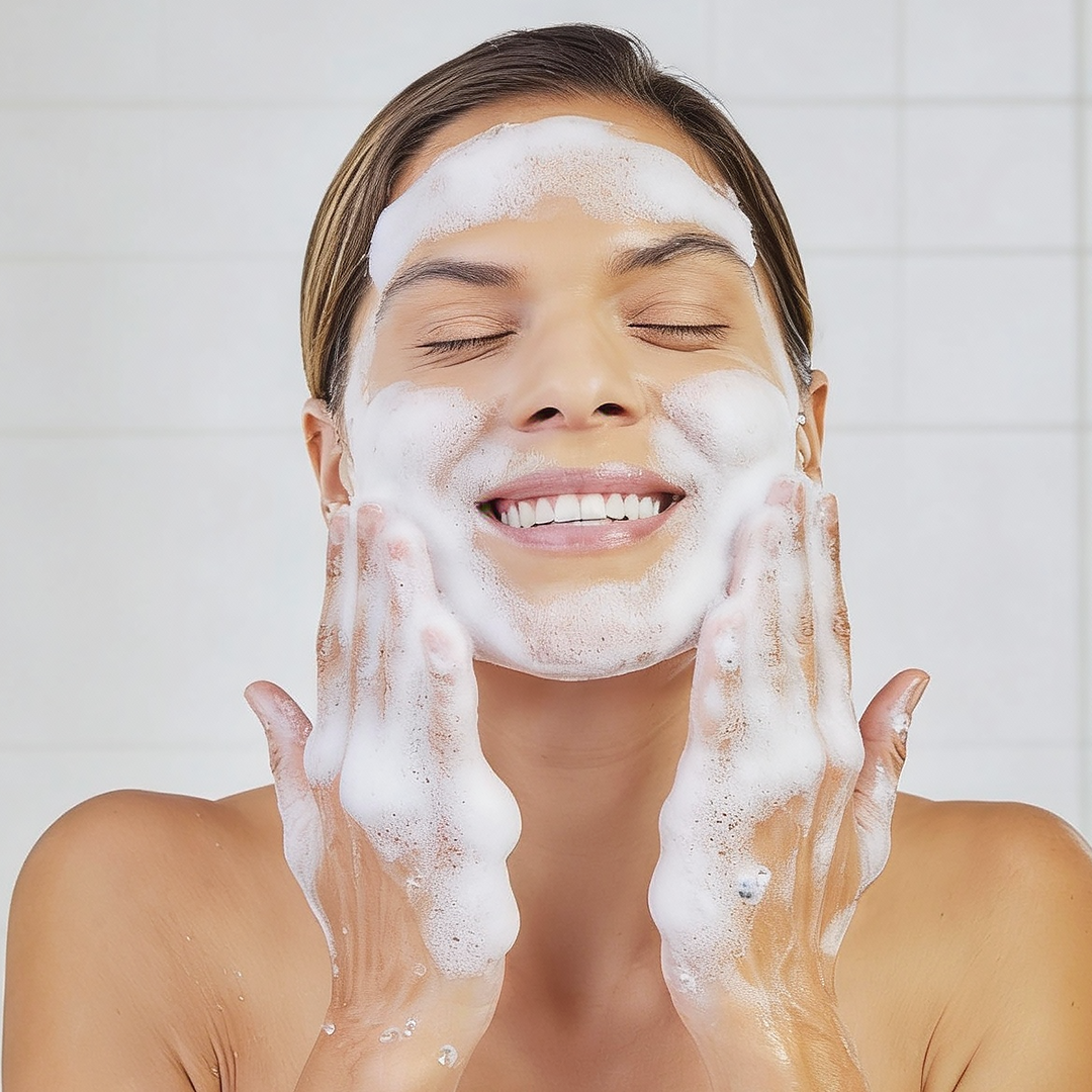 Apply neem tulsi face wash and massage gently